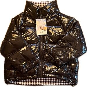 Shiny Black Duck Filled 3T-4T Kids Puffer Jacket
